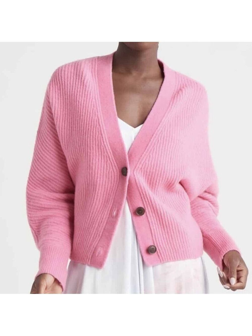 DEX Plus Ribbed Cardigan Sweater button up ribbed cuffs bubblegum X= 14/16 NEW